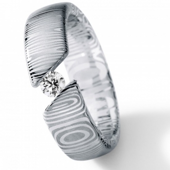 Diamantring Damast Edelstahl