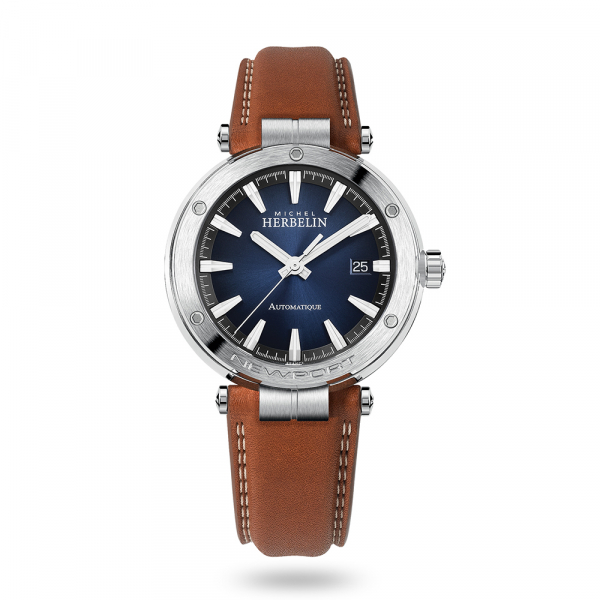 michel herbelin herrenuhr automatikuhr newport 1668/45gon blaues zifferblatt braunes lederarmband jetzt kaufen