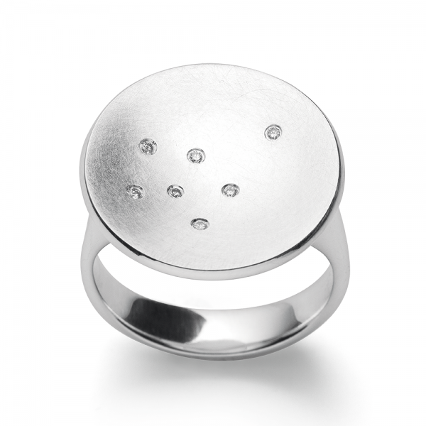 ring sternenhimmel gewölbte scheibe silber mit diamanten handarbeit aus deutschland