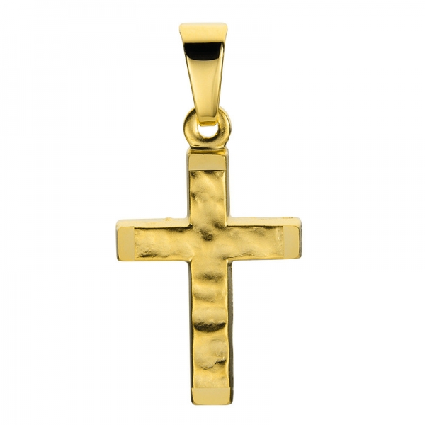 Kreuz Anhänger 750 Gelbgold Struktur