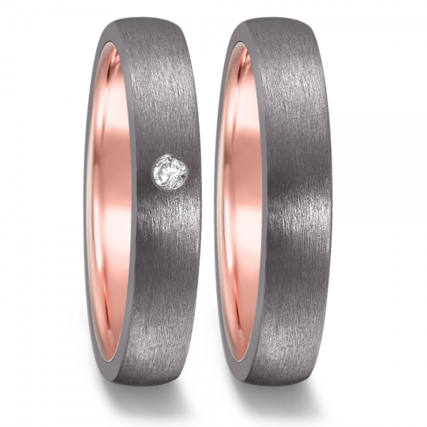 tantal ringe mit rotgold und brillanten als partnerringe  und trauringe