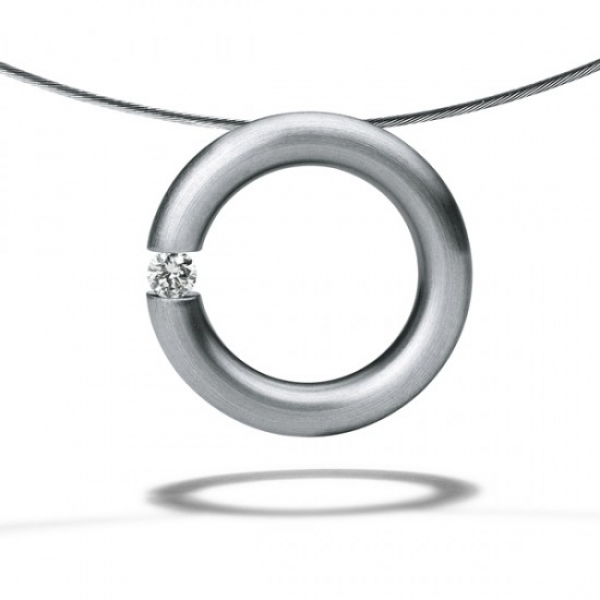 brillantcollier aus edelstahl mit einem diamantanhänger kreis rund