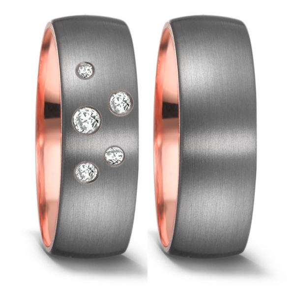 tantal ringe mit rotgold und brillanten als partnerringe  und trauringe
